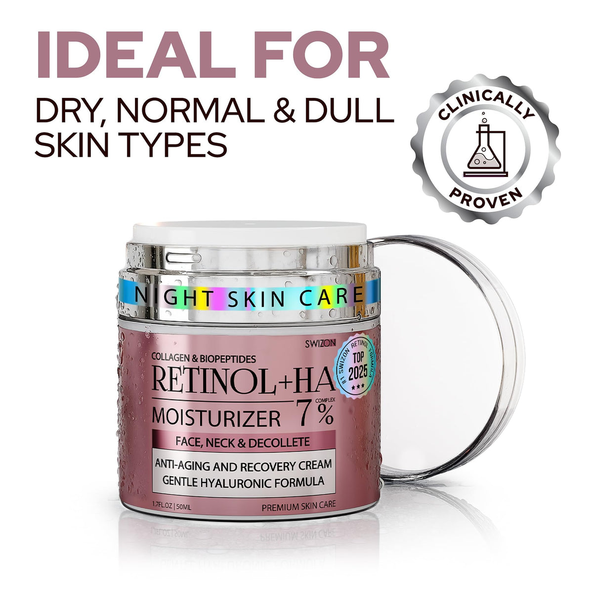 SWIZON Retinol Face Cream plump hydration with hyaluronic acid.