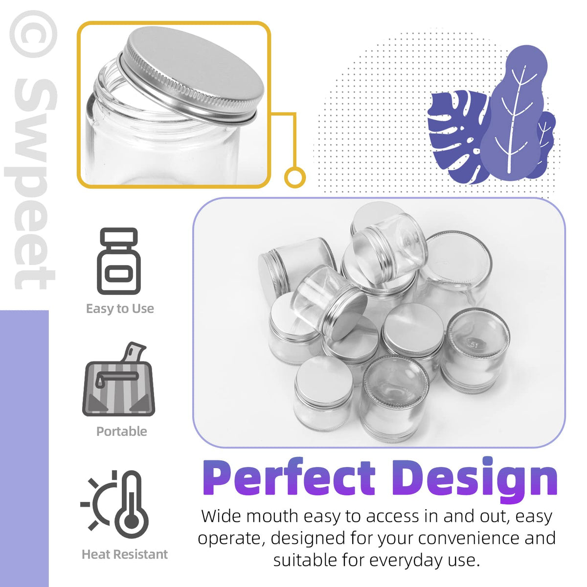 Swpeet 240ml round glass jar with silver lid, perfect for balms.