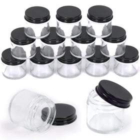 Swpeet 2oz transparent glass jar with black lid, ideal for travel cosmetics.