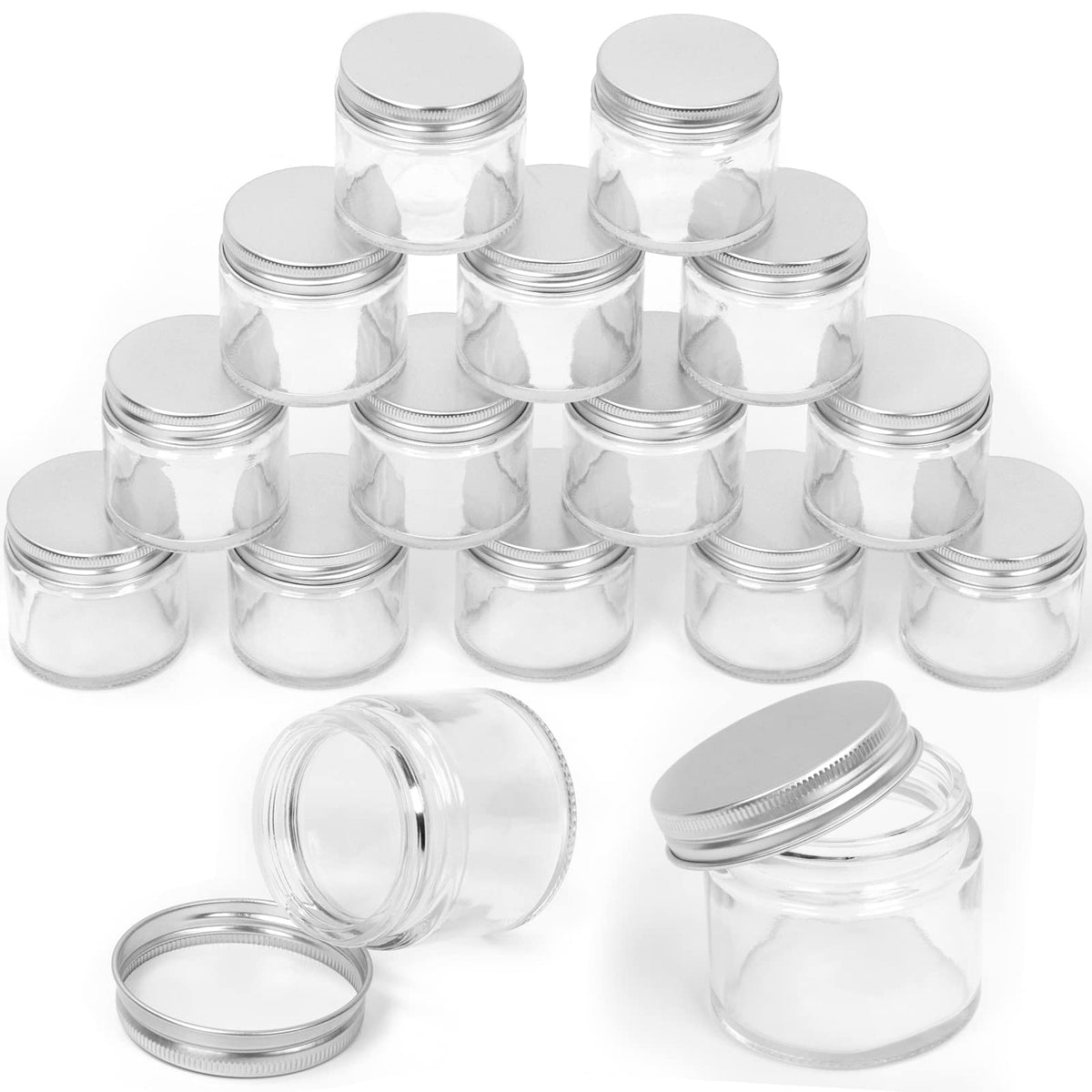Swpeet 60ml transparent glass jar with silver lid, ideal for creams and travel.