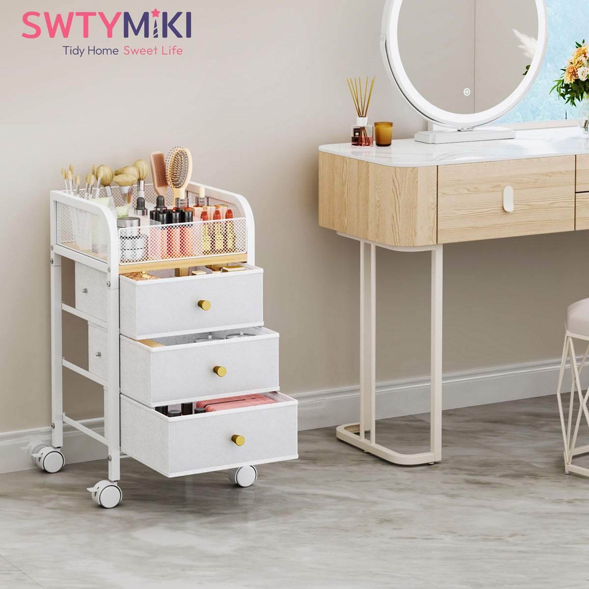 SWTYMIKI 360-degree wheels for easy, flexible movement.
