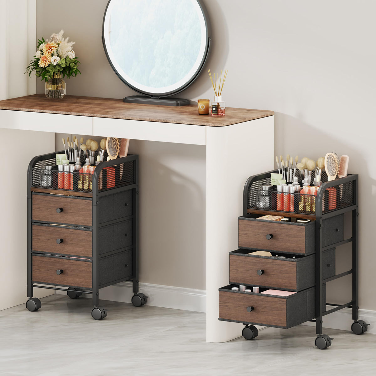 SWTYMIKI rolling makeup cart top view with easy reach.