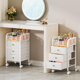 SWTYMIKI rolling makeup organizer top compartments for brushes and skincare.