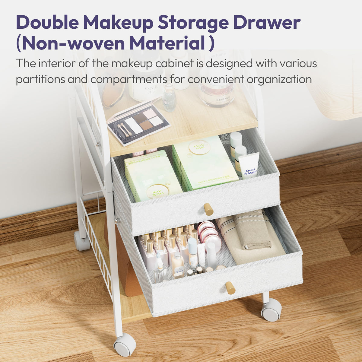 SWTYMIKI sturdy steel frame and reinforced construction supports heavy makeup and skincare.