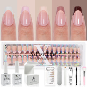 SXC French Tip Nails in short coffin X-Pro shape offer a durable, salon-grade wear.