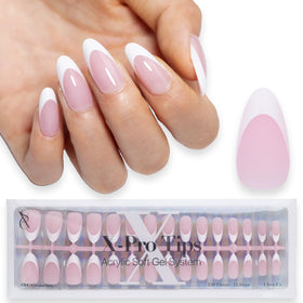 SXC French Tip press-on nails pink medium almond kit for at-home manicures.