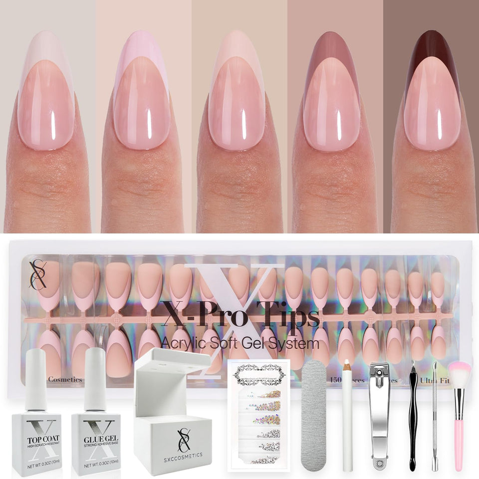 SXC Skin Tone Nude nails on hand for a natural look