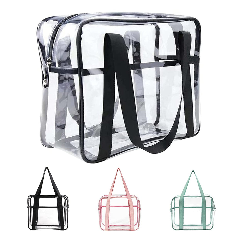 SxoSyo clear makeup bag front view highlights durable transparent design for quick access.