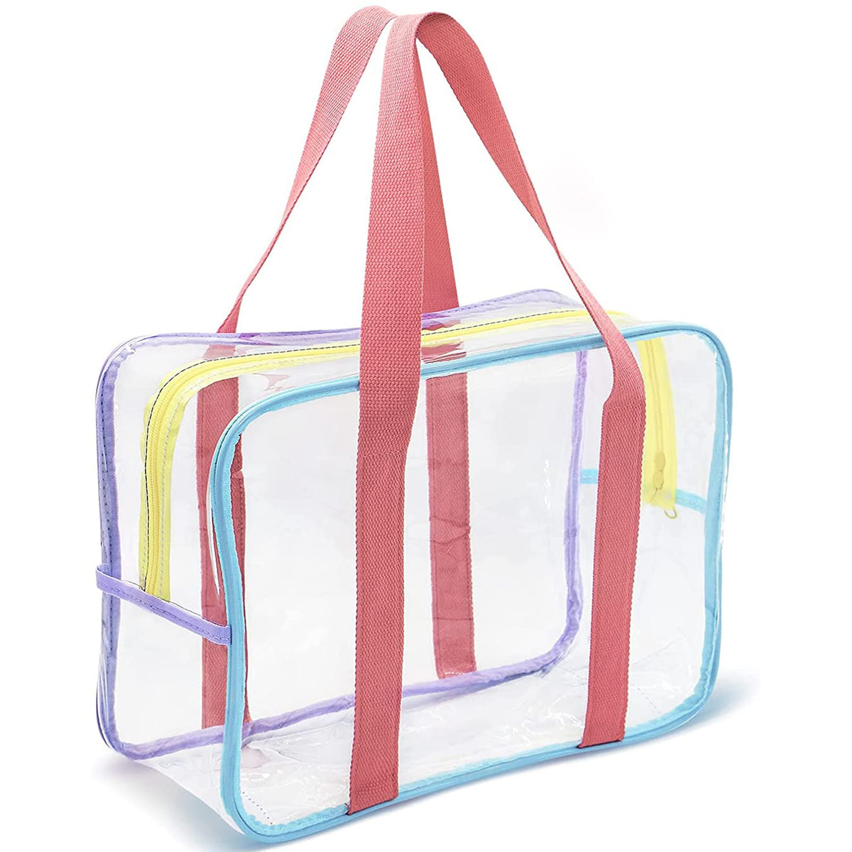SxoSyo clear makeup bag with large travel toiletry interior for easy packing.