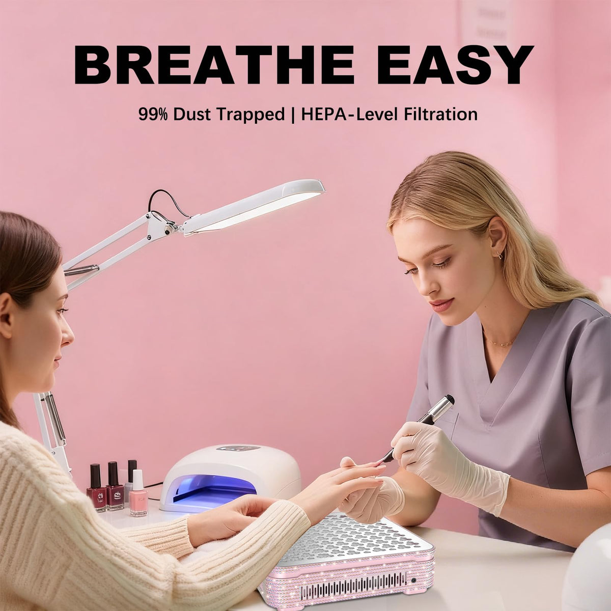 SYDRON Nail Dust Collector side profile highlighting portability.