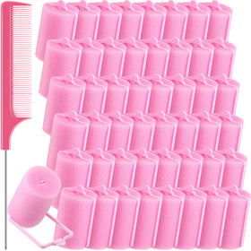 Syhood 48-piece pink foam sponge hair rollers pack for overnight curls.