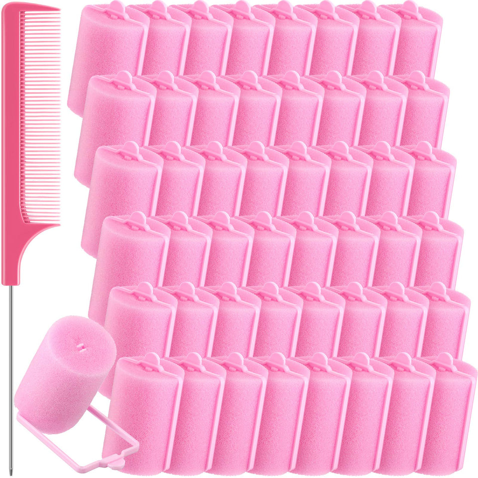 Syhood 48-piece pink foam sponge hair rollers pack for overnight curls.
