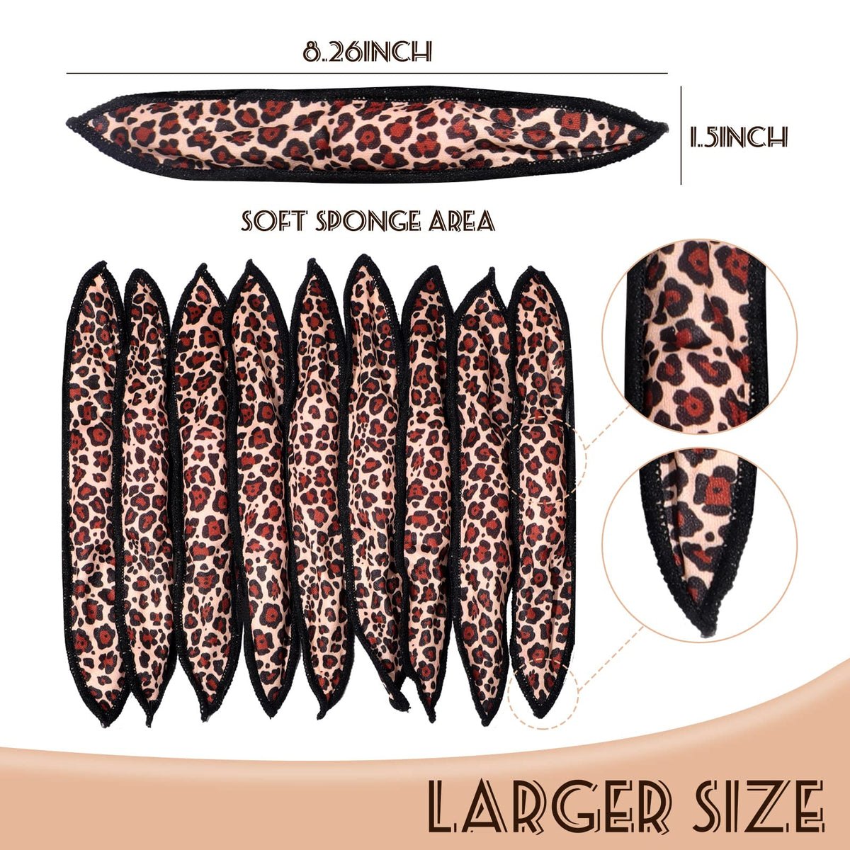 Syhood cloth-cover hair rollers leopard design for comfortable, long-night use.