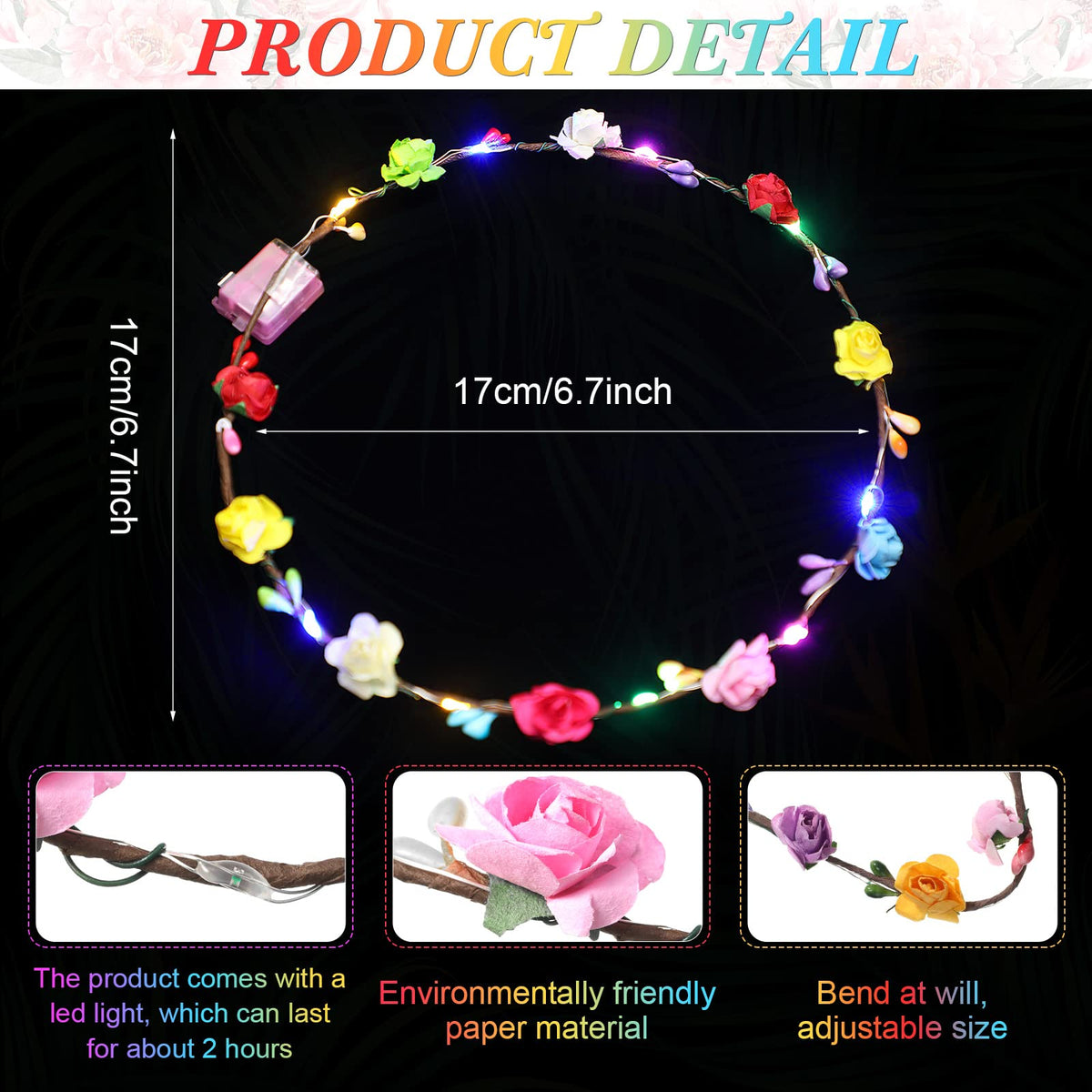 Syhood LED flower crown on model ideal for weddings and events