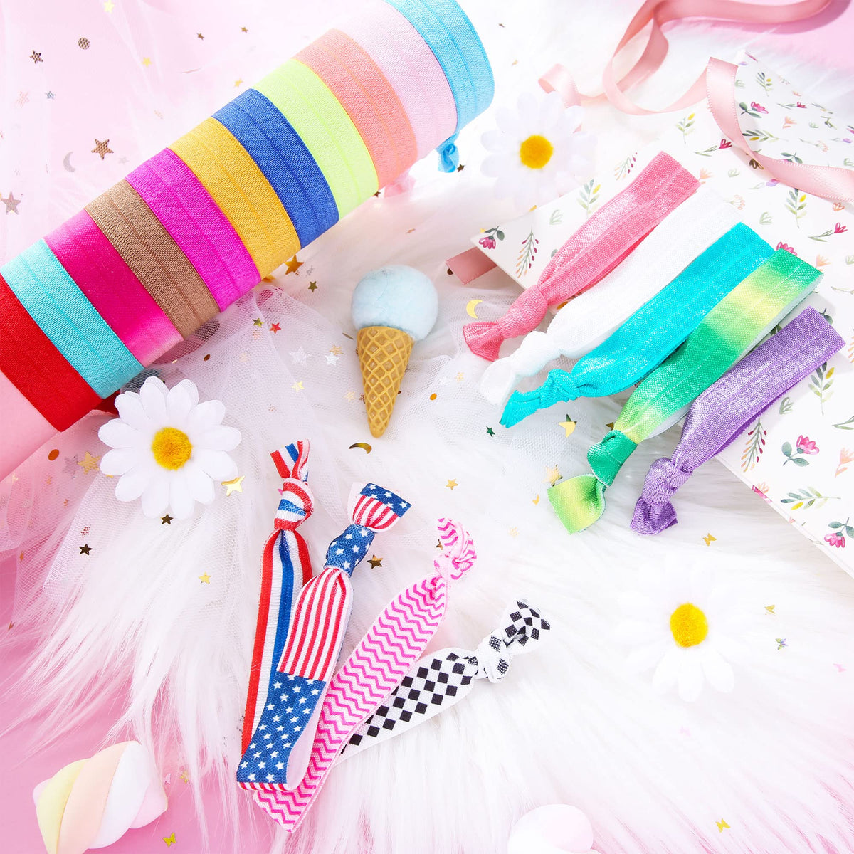 Syhood multi-color hair ties with prints to brighten ponytails