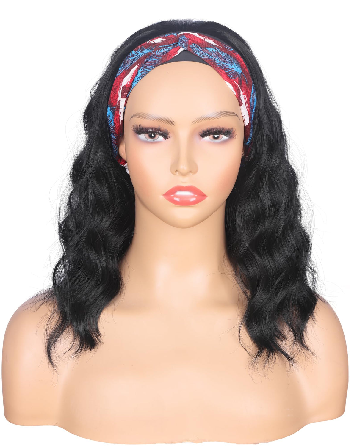 SYMEIW black wavy headband wig front view with natural hairline and easy wear
