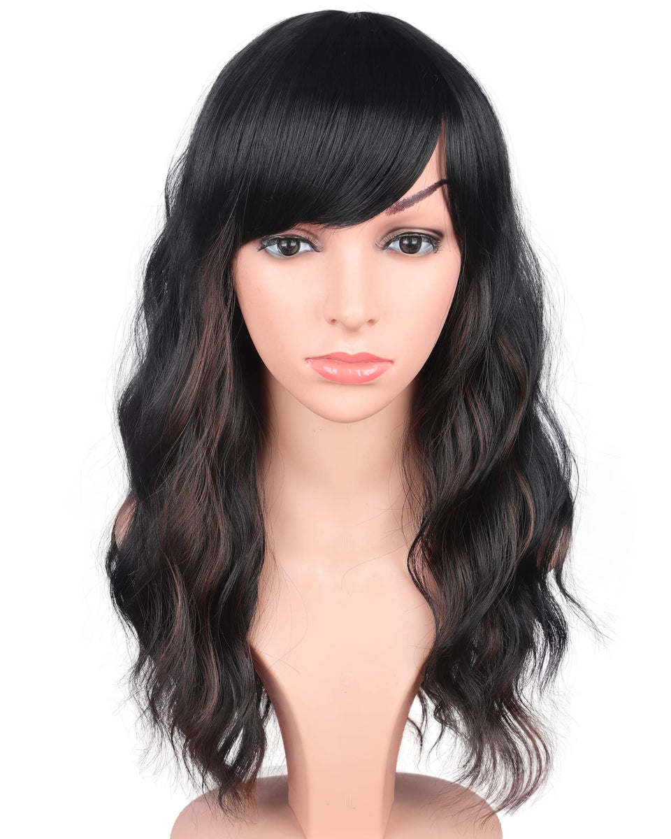 SYMEIW black wavy wig with brown highlights for everyday styling.