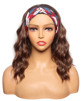 SYMEIW brown wavy headband wig front view showing natural hairline