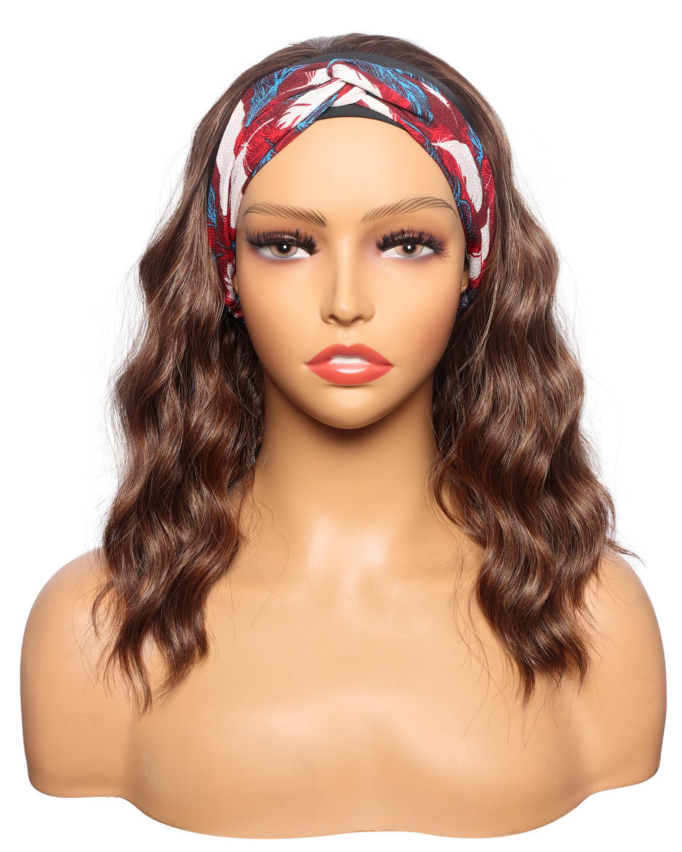SYMEIW brown wavy headband wig front view showing natural hairline
