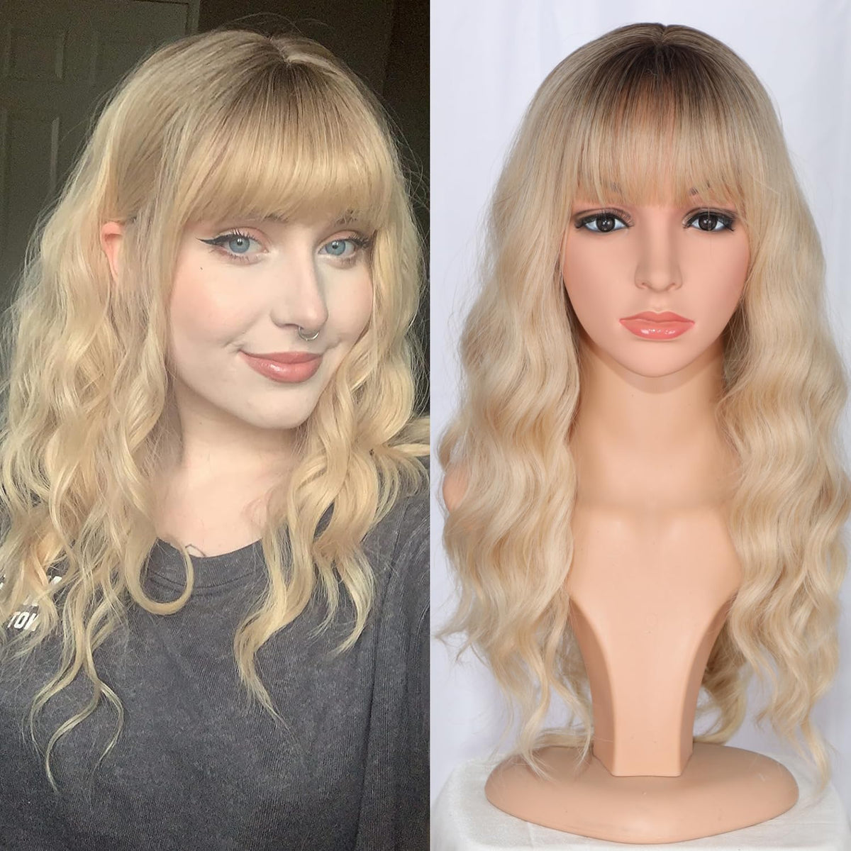 SYMEIW wig side view shows layered waves for versatile styling.