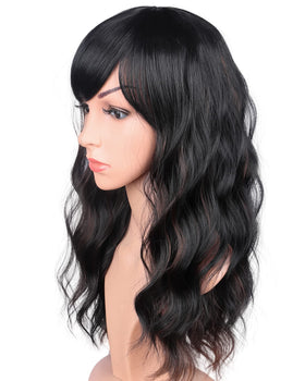 SYMEIW medium long wig with bangs for versatile daily looks.