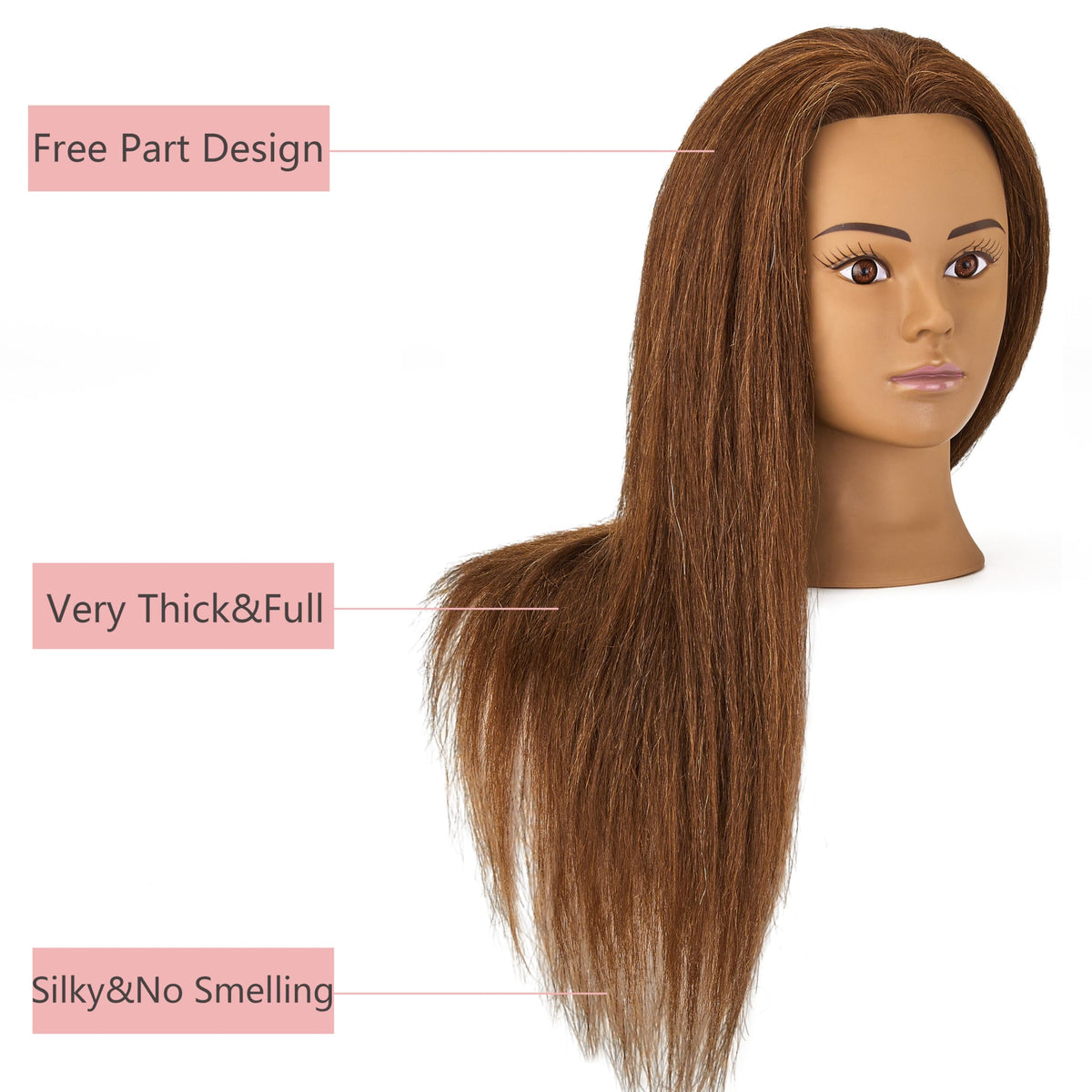 SZCY LLC mannequin head length view highlights 20-24 inch overall length.
