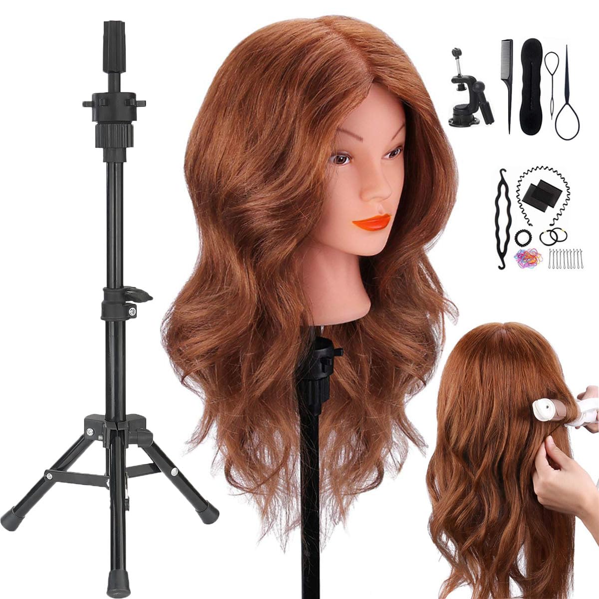 SZCY Mannequin Head with real hair 18-inch close-up for salon training.