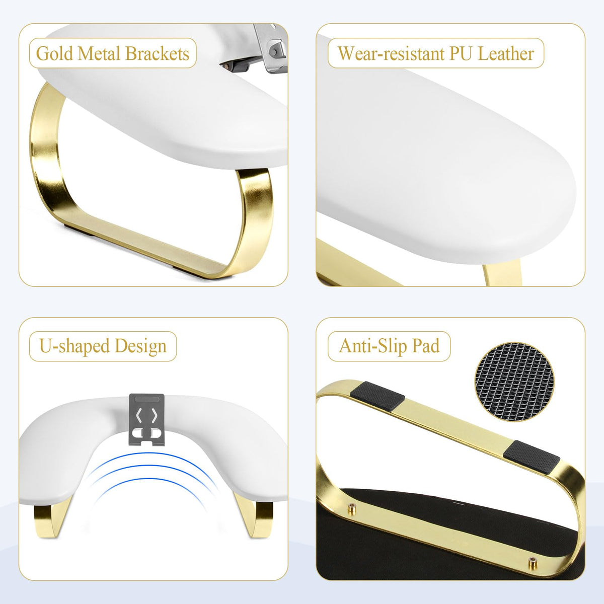 SZSJA nail arm rest with gold metal legs for a sturdy base.