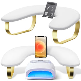 SZSJA nail arm rest with rotating phone holder for hands-free reference during sessions.