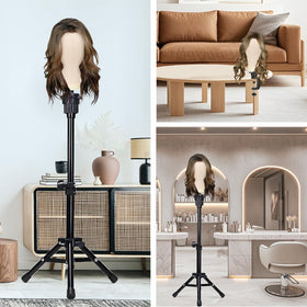 SZCY display-ready wig head setup for professional presentations