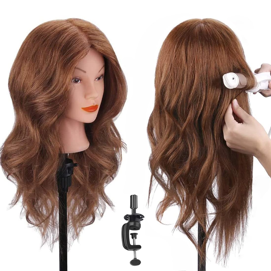 SZCY LLC 18-inch human hair mannequin head for realistic styling practice.