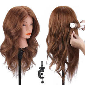 SZCY LLC 18-inch human hair mannequin head for realistic styling practice.