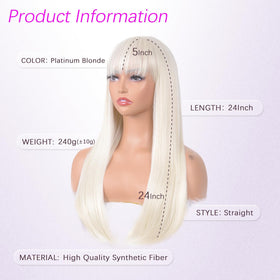 T-color platinum blonde wig bangs closeup shows soft fibers and seamless look.