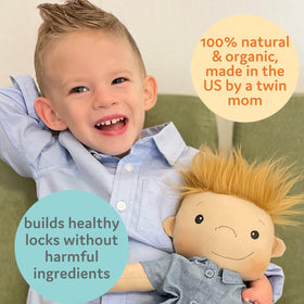 T is for Tame kids hair before after highlighting frizz reduction and soft texture.