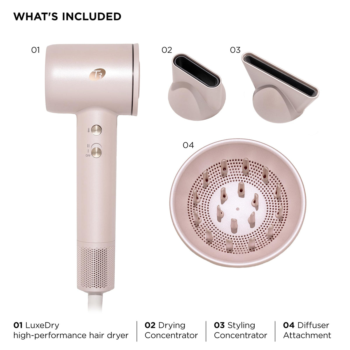 T3 LuxeDry ion generator reduces frizz while boosting shine.