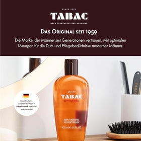 Tabac Original bottle on shelf scene indicating versatile grooming staple.