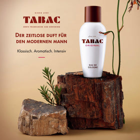 Tabac Original bottle side view highlights elegant glass and timeless style.