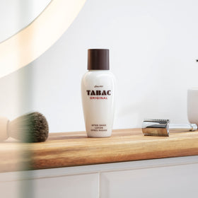 Tabac Original label close-up showing heritage branding and timeless elegance.