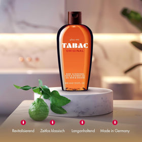 Tabac Original pour-action shot emphasizing rich lather for a refreshing cleanse.