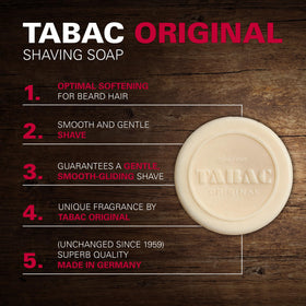 Tabac Original shaving brush beside the soap for a classic morning shave.