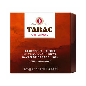 Tabac Original shaving soap bowl refill in a bowl ready for rich lather.