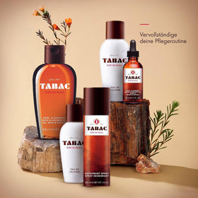 Tabac Original warm-floral note close-up implying lasting masculine aura.