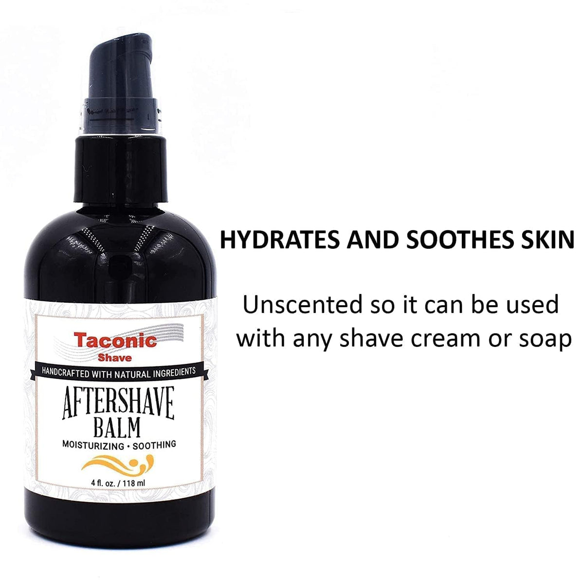 Taconic Shave unscented balm on USA-made packaging emphasizes small-batch quality