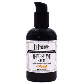 Taconic Shave unscented bottle demonstrates a gentle alcohol-free post-shave balm for sensitive skin