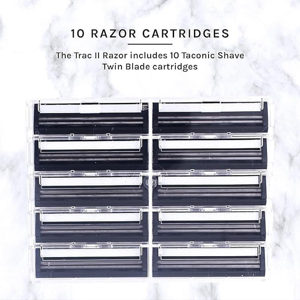 Taconic Shave twin blade cartridges 10-pack ready for quick refills.