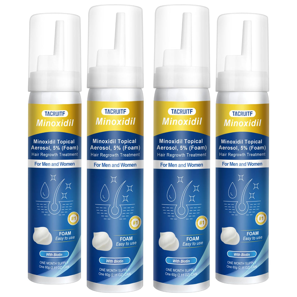 Tacruitf Minoxidil Foam bottle shown for easy twice-daily scalp application