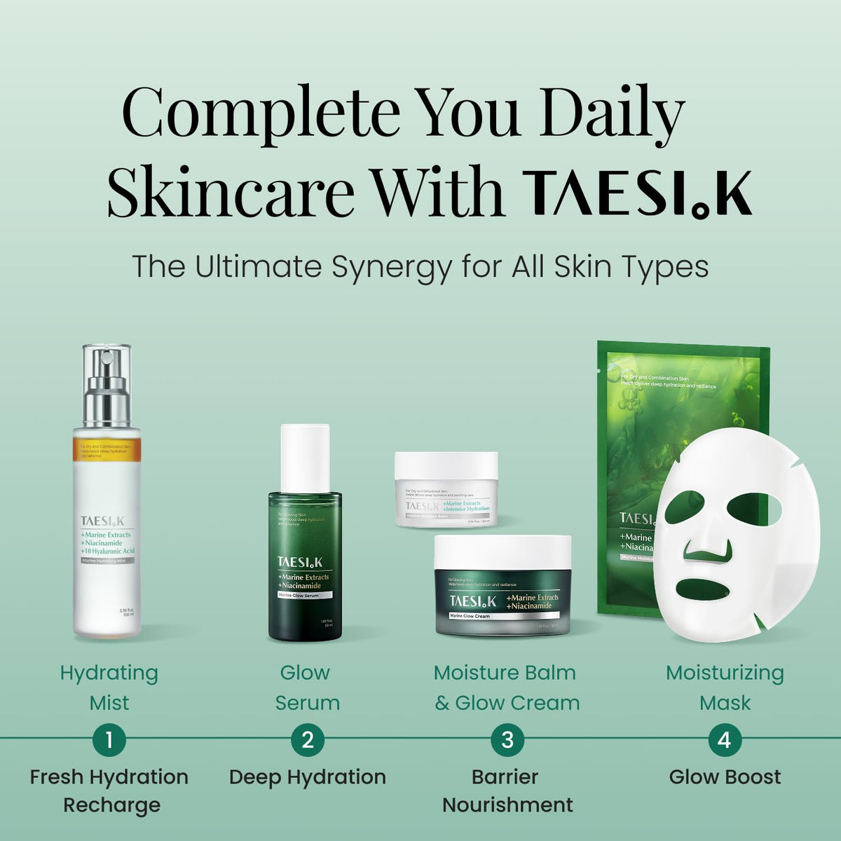 TAESI.K morning skincare step with glass skin glow.