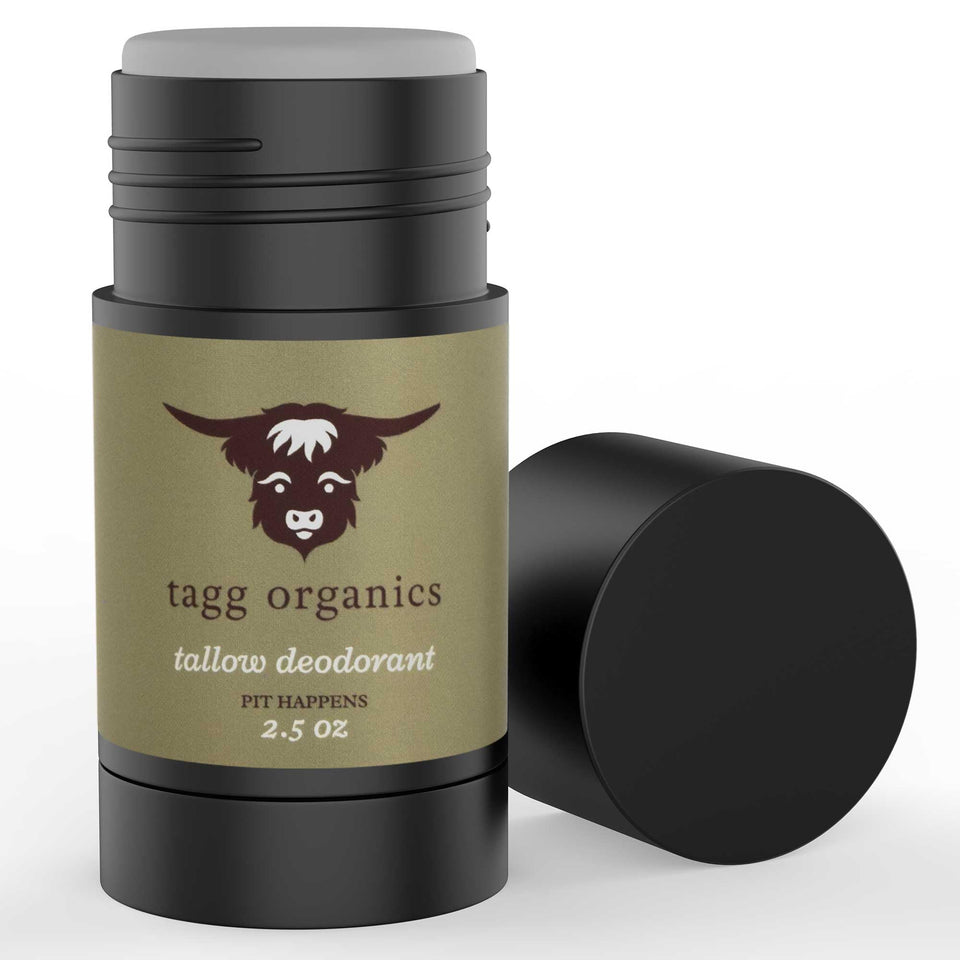 TAGG ORGANICS deodorant with grass-fed tallow nourishes skin while delivering a refreshing scent.