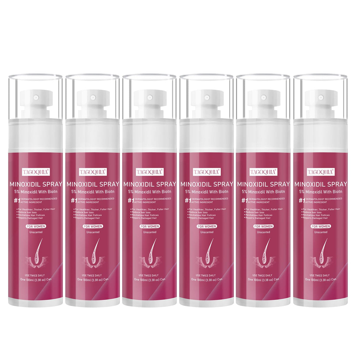 TAGOQHIA 5% Minoxidil women spray targets thinning areas for fuller-looking hair.