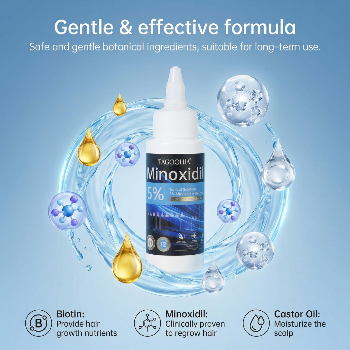 TAGOQHIA lightweight, non-greasy solution absorbs quickly into the scalp.